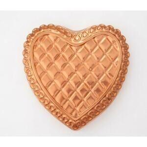 Vintage Copper Heart Cake Pan Mold Quilted Pattern Large 10 Inch Wall Decor